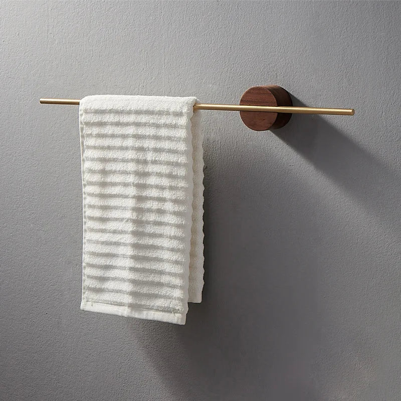 Porte-Serviettes Mural en Bois de Noyer 40/50cm - Barre Coulissante Sans Perçage Salle de Bain