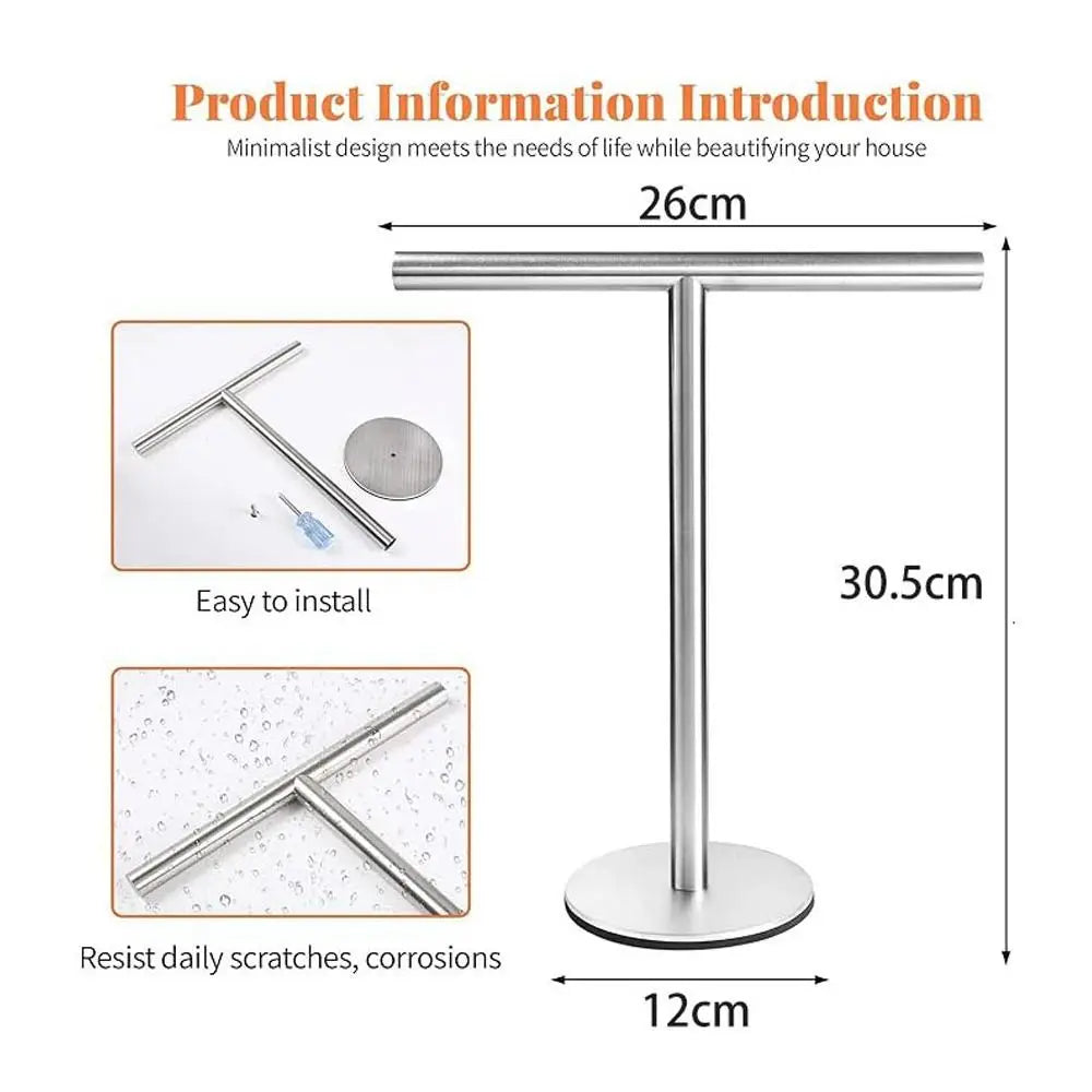 Stainless Steel Towel Rack Free Standing T-Shape Towel Bar Rack Bath Towel Bar Stand For Bathroom Kitchen Vanity Countertop