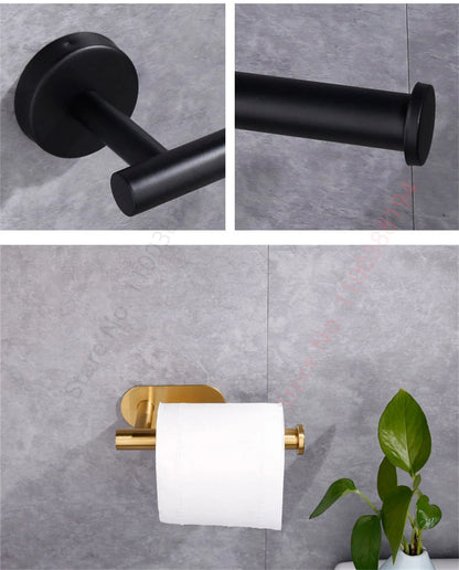 Porte-Papier Toilette Adhésif Mural - Acier Inoxydable Argent Or Noir Salle de Bain Cuisine