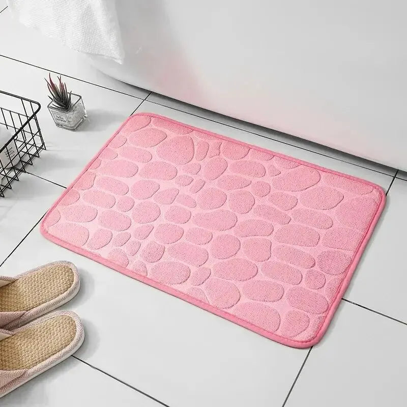 Tapis de bain Antidérapant Effet Galets en Rose-Rouge