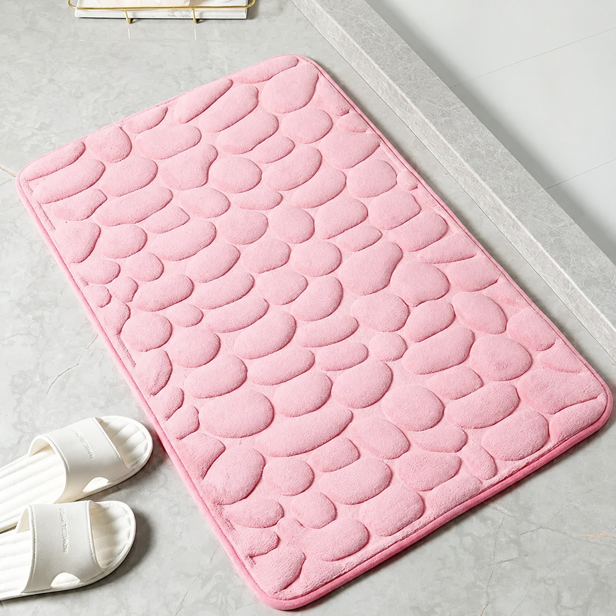 Tapis de bain Antidérapant Effet Galets en Rose