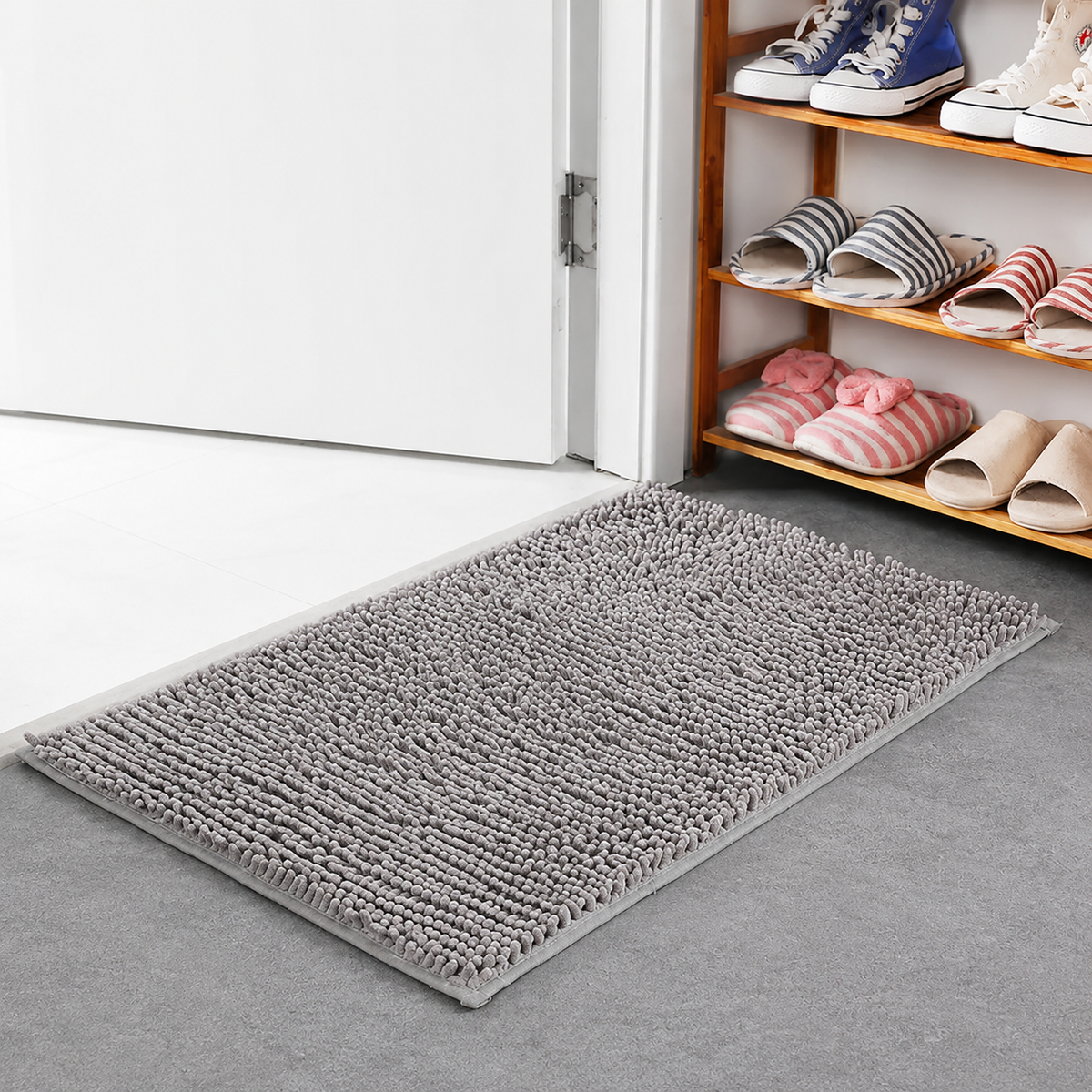 Tapis de bain Mémoire de Forme en Gris Argenté