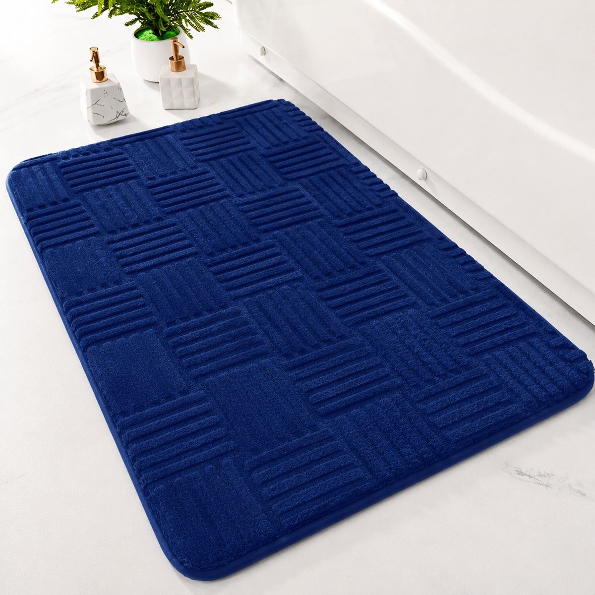 Tapis de bain Rayé en Polyester en Bleu