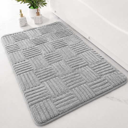 Tapis de bain Rayé en Polyester en Gris Clair 